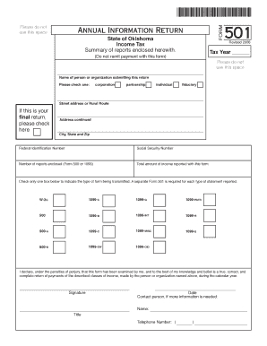 Annual Information Return State of Oklahoma Income Tax Summary of Reports Enclosed Herewith Tax Ok