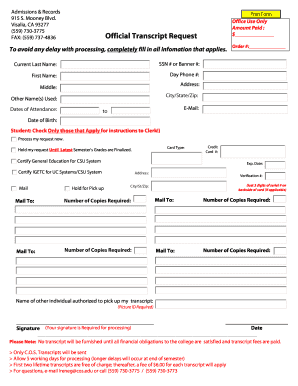 Official Transcript Request Cos  Form