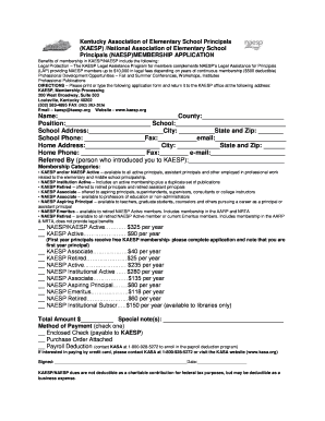 Membership Form Kentucky Association of Elementary School Kaesp