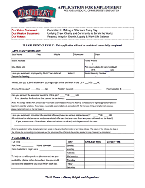 Thrift Application Form