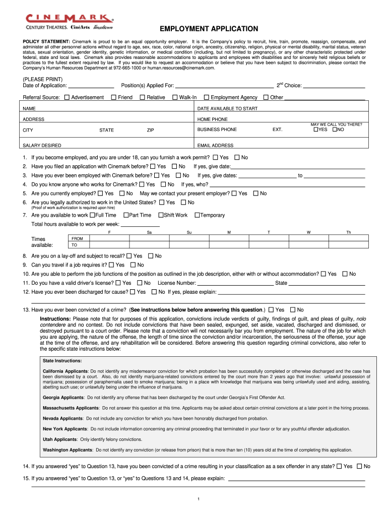 Application Cinemax  Form