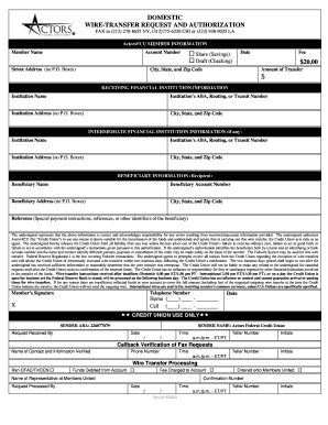 Domestic Wire Transfer Request Form ActorsFCU