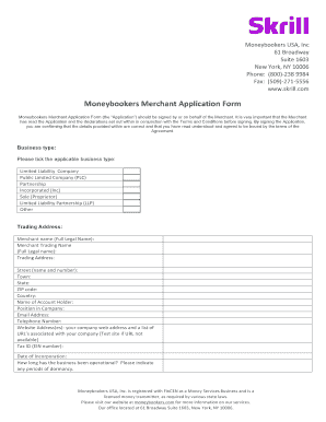 Skrill Merchant  Form