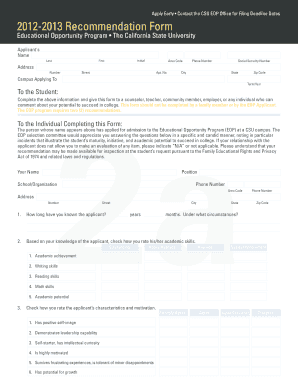 Eop Letter of Recommendation Sample  Form