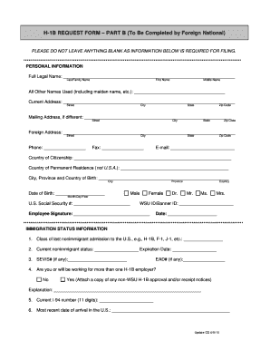 H 1B REQUEST FORM PART B to Be Wayne State University Oiss Wayne