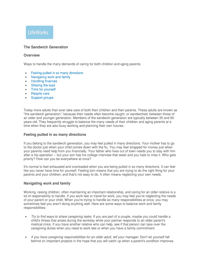 The Sandwich Generation Overview Feeling Pulled in so Many Hr Nd  Form