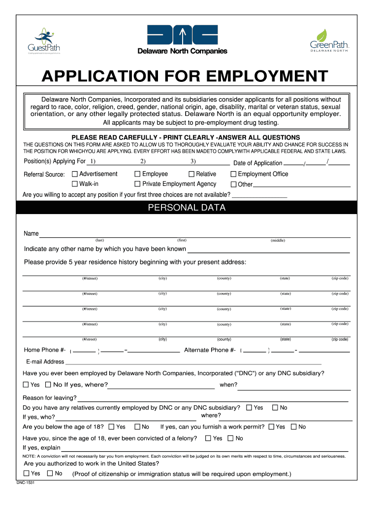 APPLICATION for EMPLOYMENT EMPLOYMENT  Form