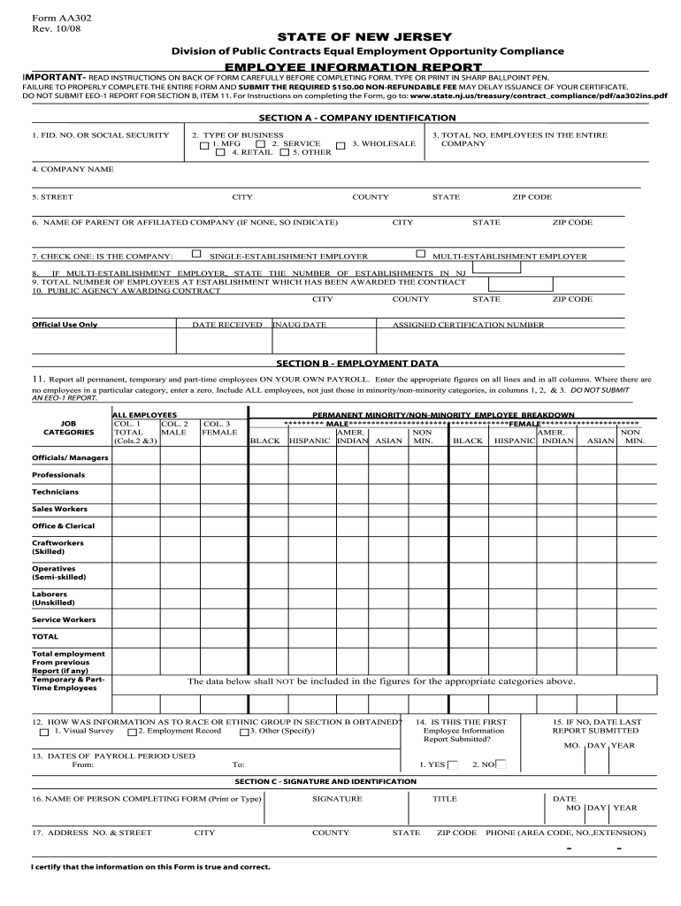 Employee Information Report Form Aa 302pdffillercom