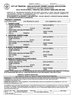 Trenton Certificate of Occupancy  Form