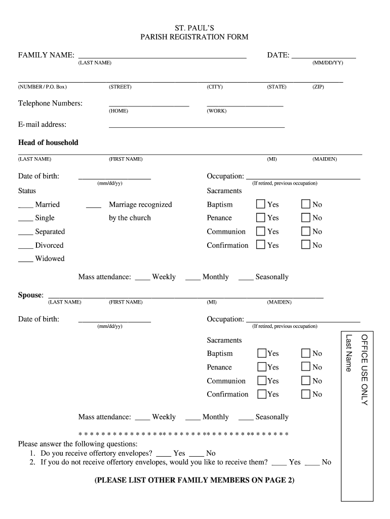 Parish Registration Form St Paul&#039;s Roman Catholic Church Stpaulsrcchurch