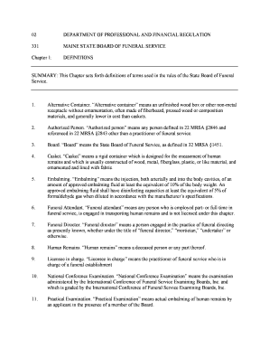 02 DEPARTMENT of PROFESSIONAL and Maine Death Care  Form