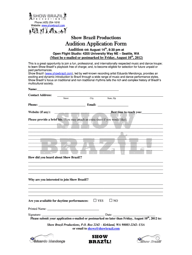 Audition Application Form Show Brazil !