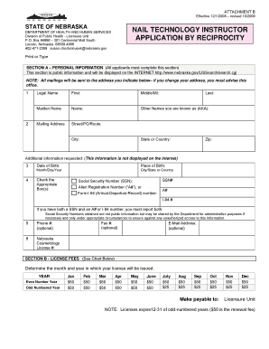 ATTACHMENT B Effective 121 Revised 10 STATE of NEBRASKA DEPARTMENT of HEALTH and HUMAN SERVICES Division of Public Health Licens  Form