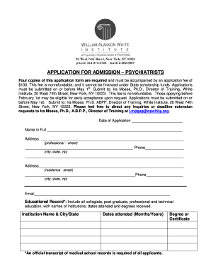 APPLICATION for ADMISSION PSYCHIATRISTS Wawhite  Form