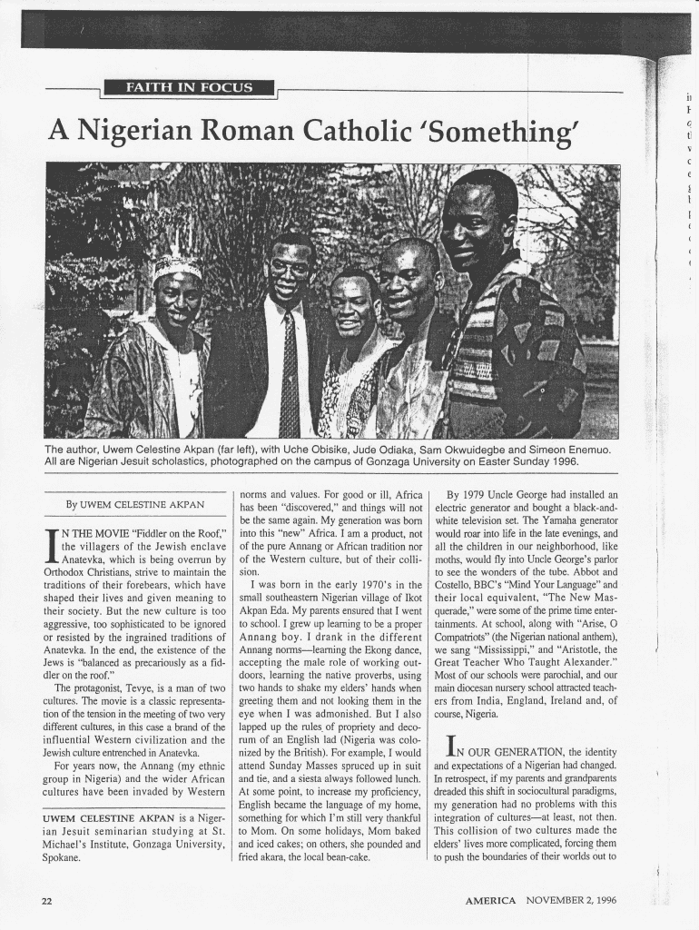 A Nigerian Roman Catholic'something' Uwem Akpan Form