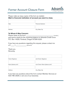 Former Account Closure Form Advantiscu