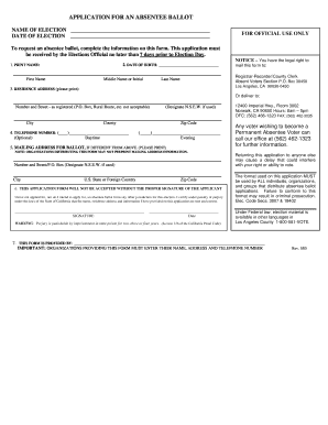 APPLICATION for an ABSENTEE Rrcc Lacounty  Form