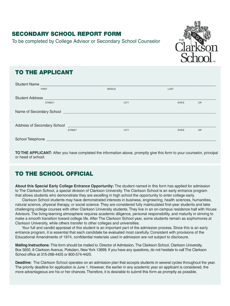 Secondary School Report Indd Clarkson  Form