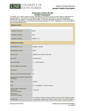 Sample Position Description Usfweb2 Usf  Form