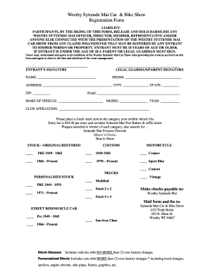 Car Show Registration Forms