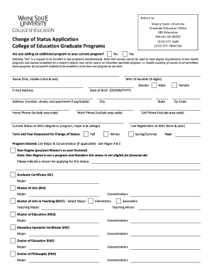 Change of Status Application College of Education Graduate Coe Wayne  Form