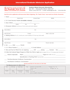 International Graduate Admission Application Siue  Form