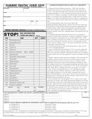 SUMMER RENTAL FORM Estes Park Mountain Shop