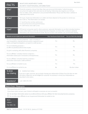 Privacy Notice Form Mail in with Affiliate Marketing Northwest Bank