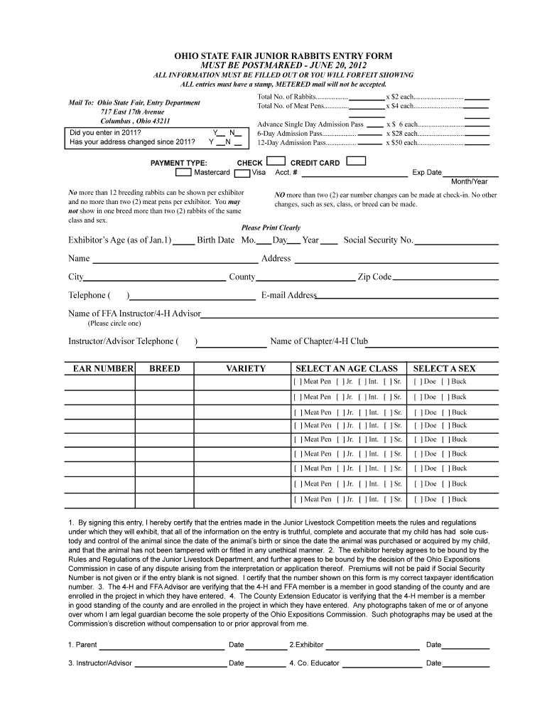 ALL INFORMATION MUST BE FILLED OUT or YOU WILL FORFEIT SHOWING ALL Entries Must Have a Stamp, METERED Mail Will Not Be Accepted