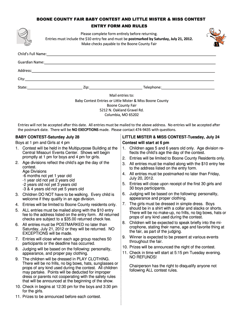 Baby Entry Form the Boone County Fair