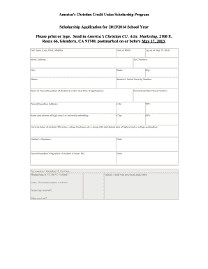 Scholarship Application America&#039;s Christian Credit Union  Form