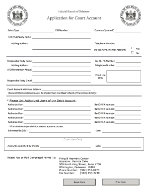 Application for Court Account Delaware Courts Courts Delaware  Form