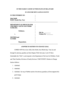 Sample Answer to Motion to Change Goal Delaware Courts State Courts Delaware  Form