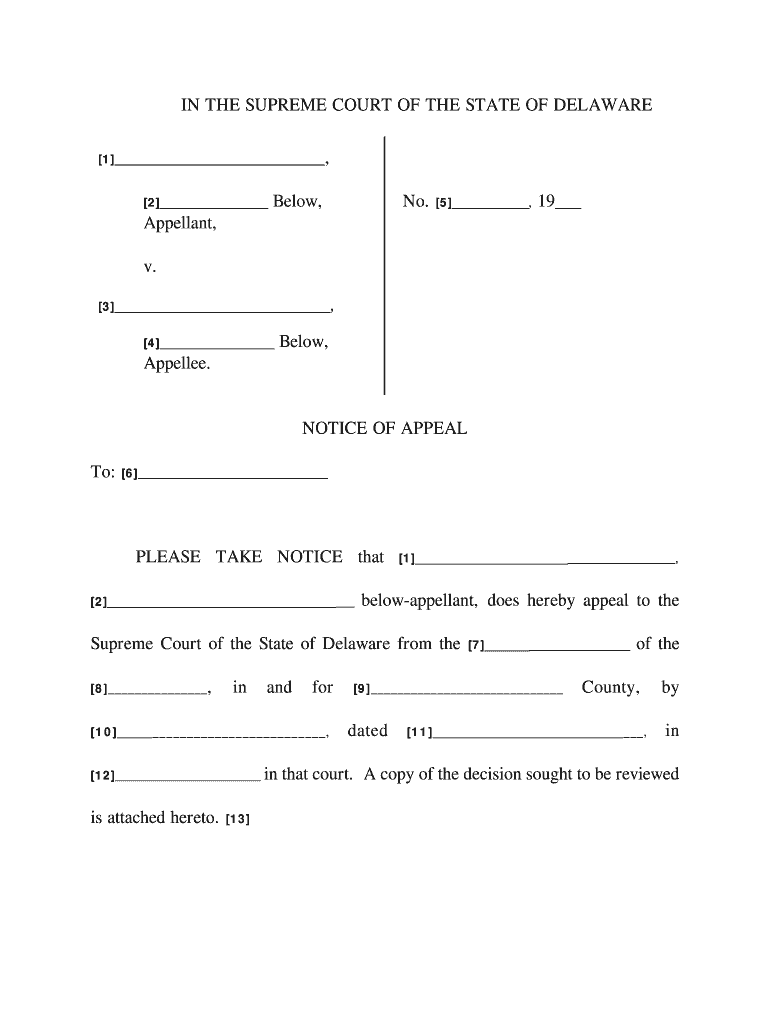 Notice of Appeal Delaware Courts State of Delaware Courts Delaware  Form