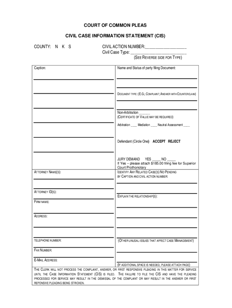 CIVIL CASE INFORMATION STATEMENT CIS