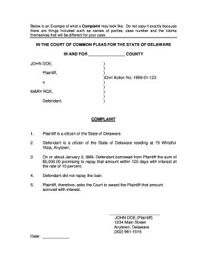 Complaint for JP Appeal Delaware Courts State of Delaware Courts Delaware  Form
