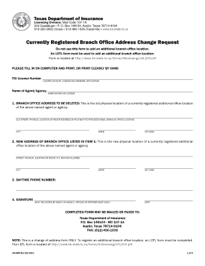 Currently Registered Branch Office Address Change Request Form Tdi Texas