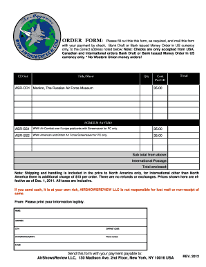 Send This Form with Your Payment Payable to AirShowsReview LLC