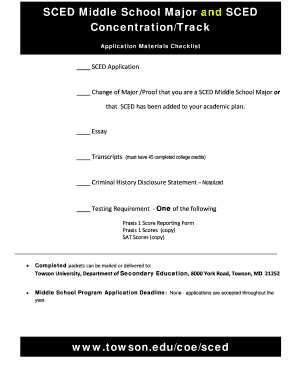 SCED Middle School Major and SCED Towson University Wwwnew Towson  Form