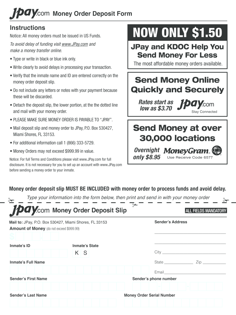 Jpay Money Order Deposit Slip  Form