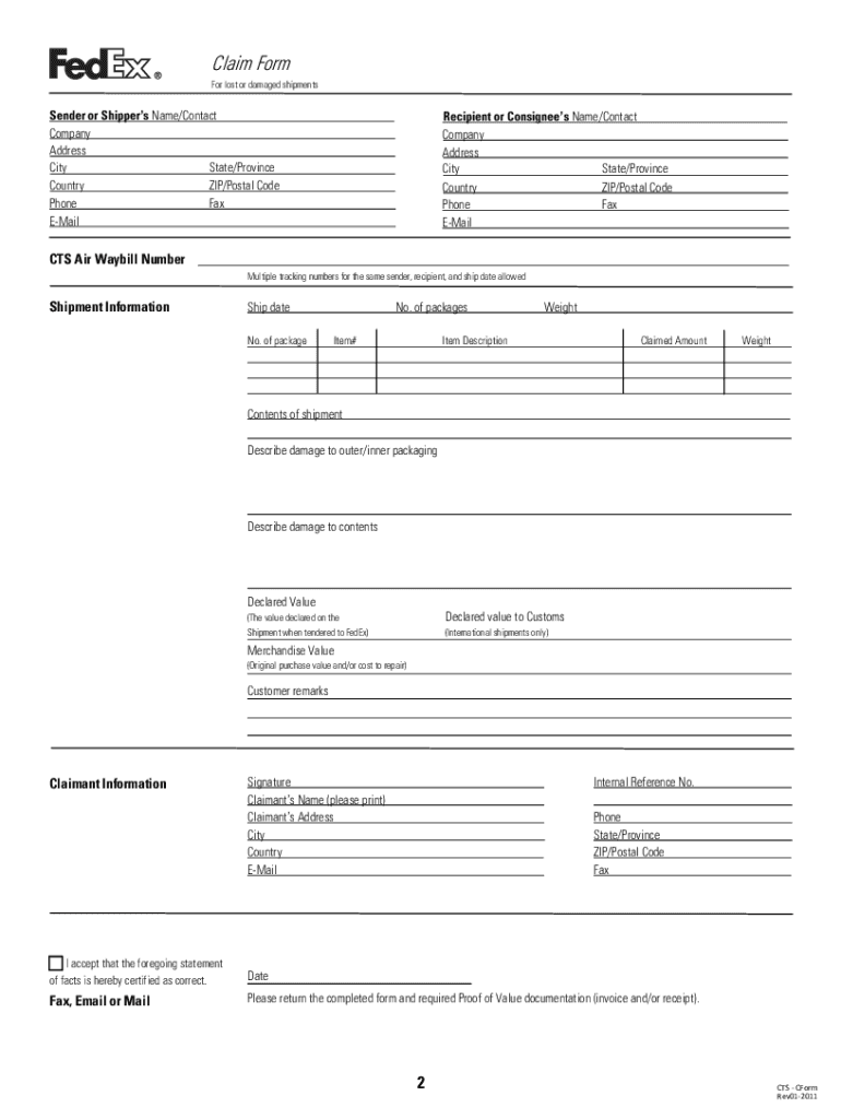  Print Fed Express Claim Form 2010-2024