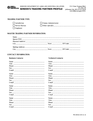 Sender&#039;s Trading Partner Profile Missouri Department of Labor  Form
