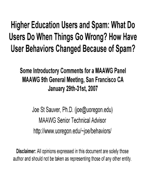 Higher Education Users and Spam What Do Users Do When Things Pages Uoregon  Form