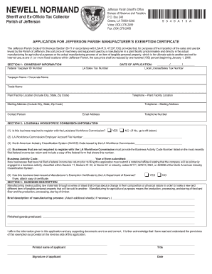Jefferson Parish Sales Tax Exemption Certificate  Form