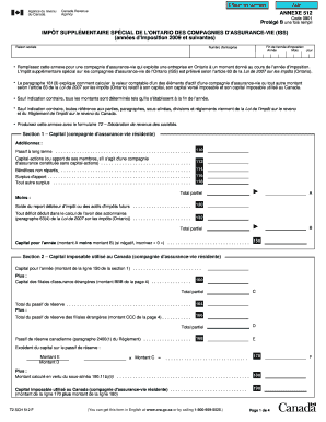 Imp T Suppl Mentaire Sp Cial De L Ontario Des Compagnies D Assurance Vie ISS Ann Es D &#039;imposition Et Suivantes  Form