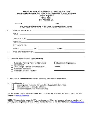 Proposed Technical Presentation Abstract Submittal Form