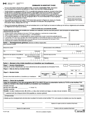 T101D Sommaire Du Montant D&#039;aide Agence Du Revenu Du Canada  Form