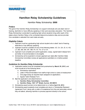 Hamilton Relay Scholarship Guidelines  Form