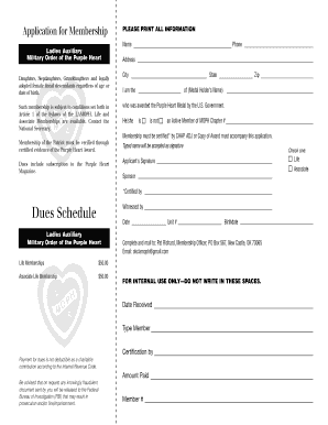 Membership Application Military Order of the Purple Heart Purpleheart  Form