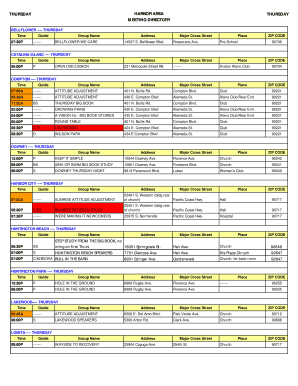 THURSDAY HARBOR AREA MEETING DIRECTORY THURSDAY Hacoaa  Form